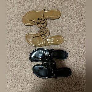 Two Pair of Tory Burch Miller patent sandals